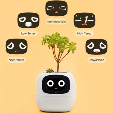IvyBot AI Smart Planter – Cute Interactive Flower Pot with Digital Face